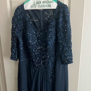 JJs House Blue Sequin Pleated Gown V-neck